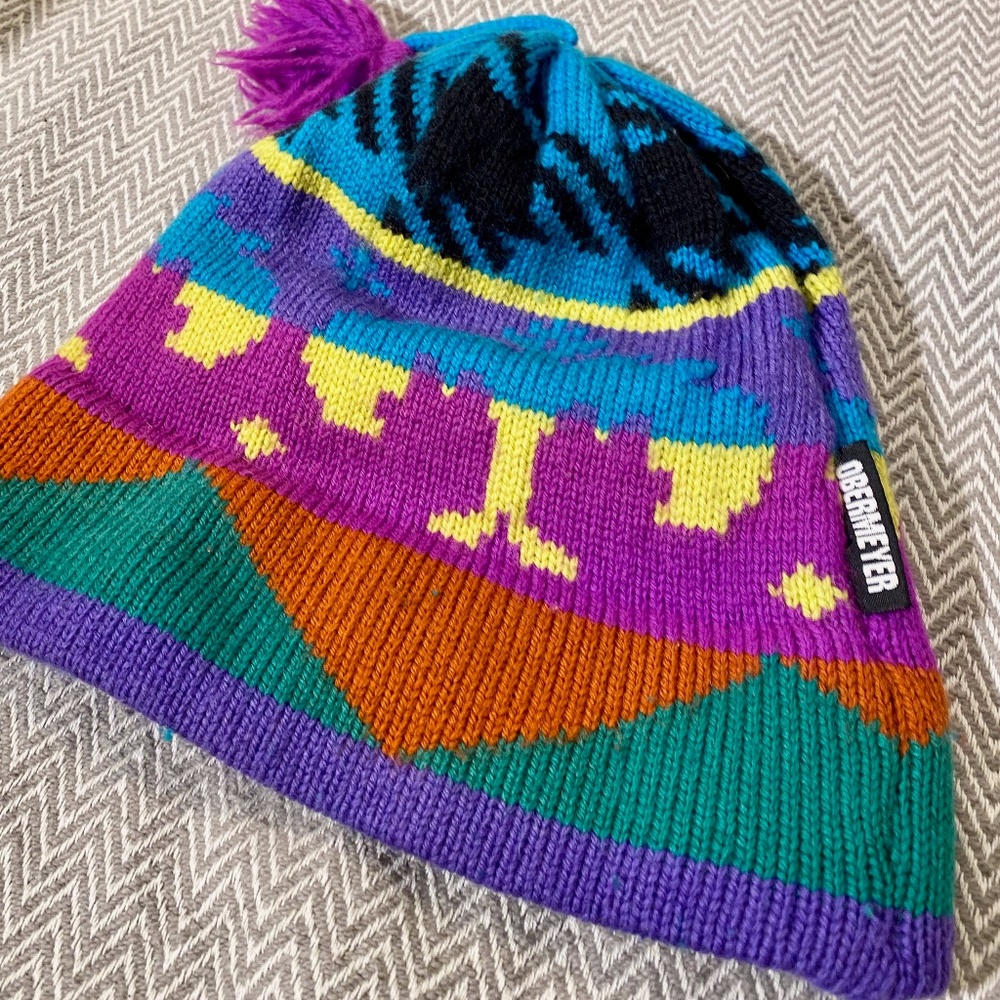 Retro Obermeyer Winter Ski Hat Vintage Hand Knit